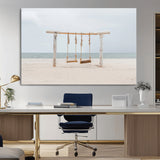 68327283-MGV-CV-36X24-Beach Swing Wall Art Canvas Print, Framed Quiet Beach Art Picture Print, Calm Shoreline Perfect Bohemian Coastal Decor Artwork