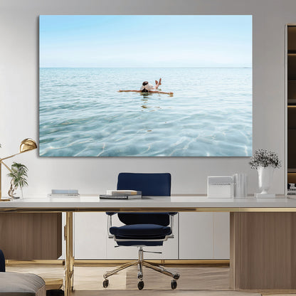32624554-MGV-CV-36X24-Swimming Relaxation Wall Art Canvas Print, Framed Peaceful Water Art Picture Print, Clear Sea Perfect Minimalist Aquatic Decor