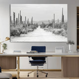 35537313-MGV-CV-36X24-Monochrome Desert Wall Art Canvas Print, Framed Cactus Path Art Picture Print, Southwestern Landscape Perfect Southwestern