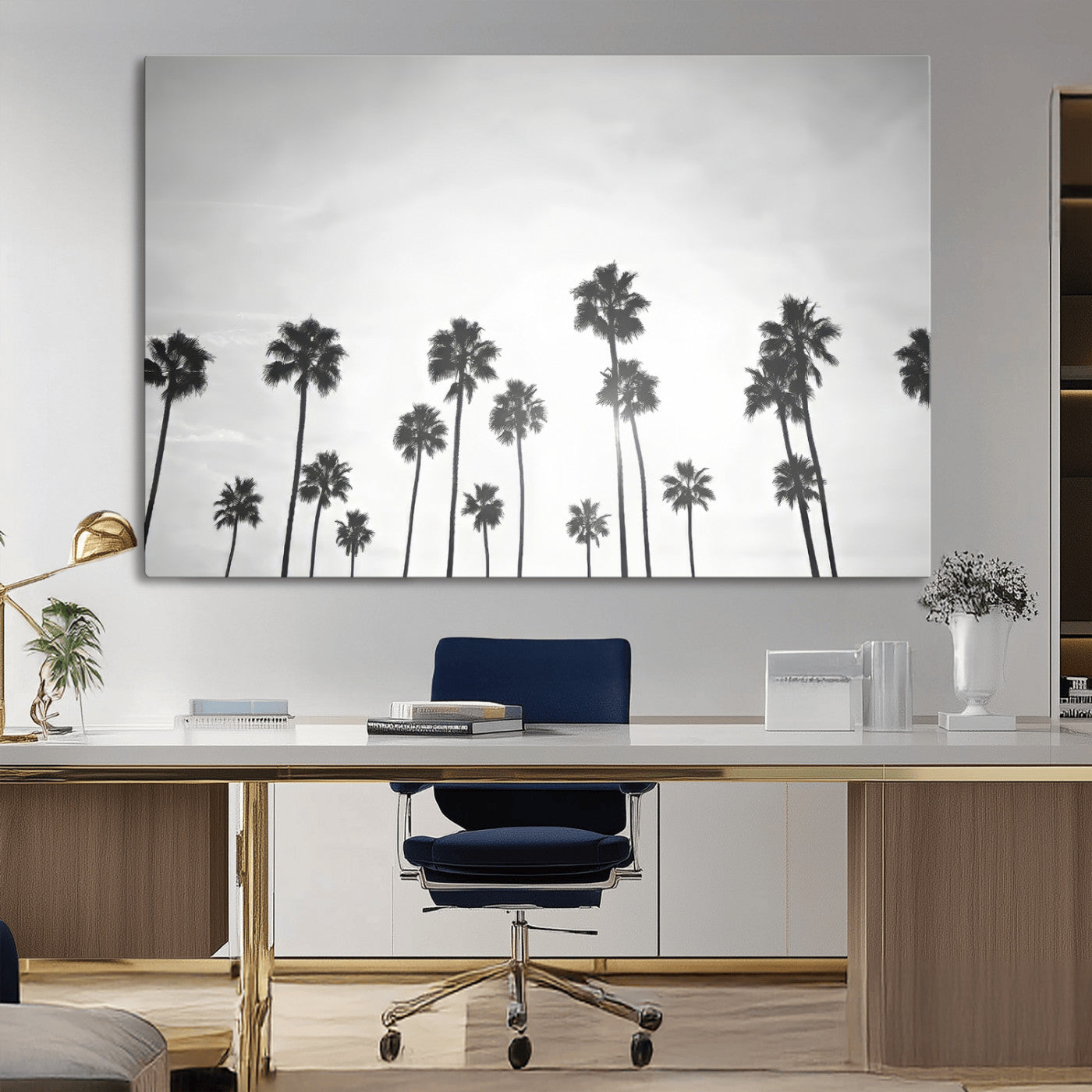 62298277-MGV-CV-36X24-Monochrome Palms Wall Art Canvas Print, Framed Minimalist Trees Art Picture Print, Silhouetted Palms Perfect Tropical Minimalist