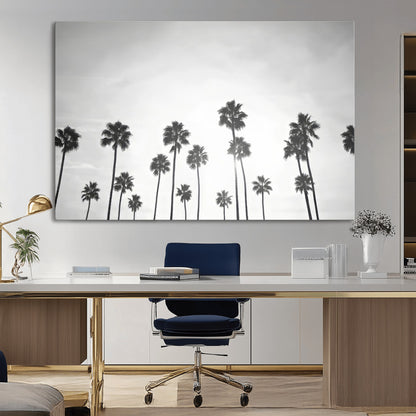 62298277-MGV-CV-36X24-Monochrome Palms Wall Art Canvas Print, Framed Minimalist Trees Art Picture Print, Silhouetted Palms Perfect Tropical Minimalist