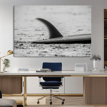 62314230-MGV-CV-36X24-Black White Surfboard Wall Art Canvas Print, Framed Minimalist Beach Art Picture Print, Surf Fin Perfect Minimalist Coastal Decor