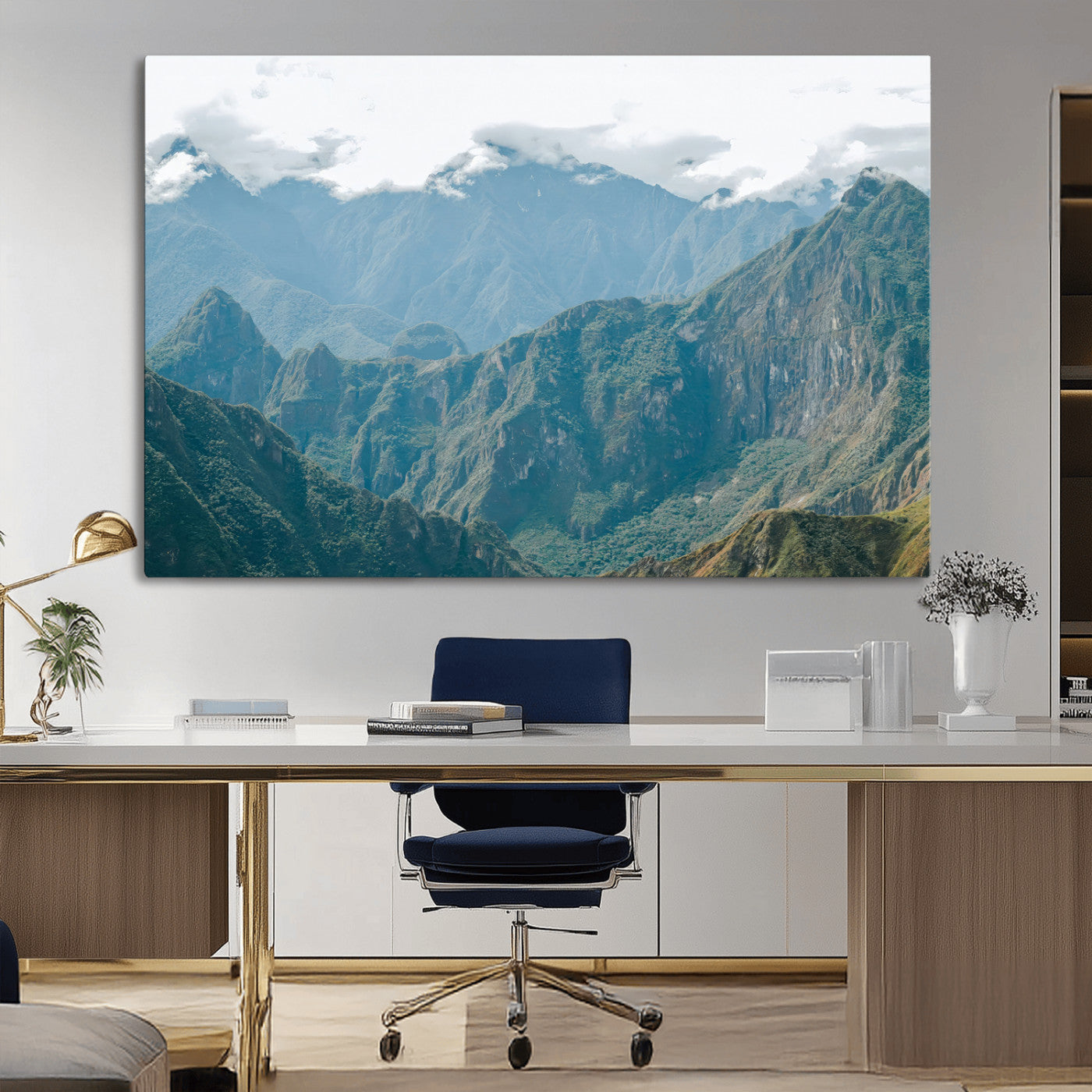 79393816-MGV-CV-36X24-Misty Mountain Wall Art Canvas Print, Framed Cloudy Andean Art Picture Print, Rugged Mountain Perfect Rustic Nature Decor Artwork