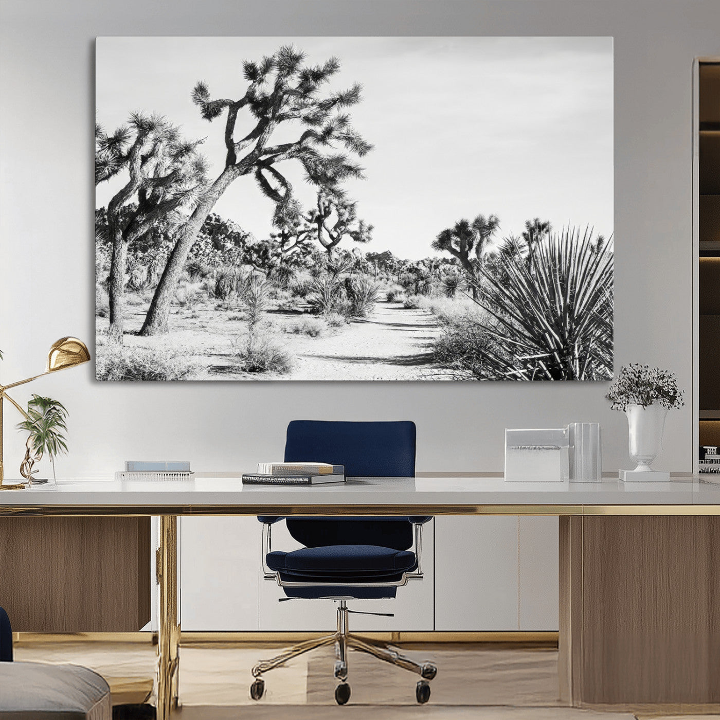 88164251-MGV-CV-36X24-Joshua Tree Wall Art Canvas Print, Framed Desert Path Art Picture Print, Monochrome Desert Perfect Minimalist Desert Decor Artwork