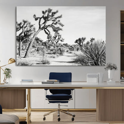 88164251-MGV-CV-36X24-Joshua Tree Wall Art Canvas Print, Framed Desert Path Art Picture Print, Monochrome Desert Perfect Minimalist Desert Decor Artwork