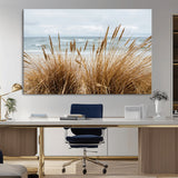 14270839-MGV-CV-36X24-Beach Grass Wall Art Canvas Print, Framed Coastal Dunes Art Picture Print, Dune Grass Perfect Coastal Minimalist Decor Artwork