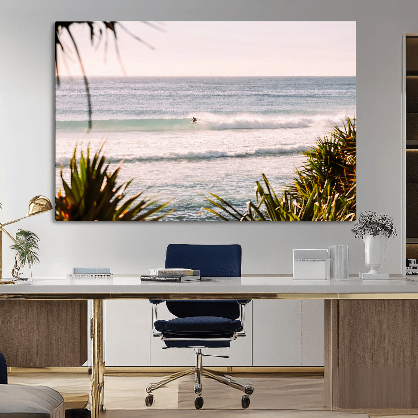 23287092-MGV-CV-36X24-Ocean Surfer Wall Art Canvas Print, Framed Coastal Surf Art Picture Print, Tropical Beach Perfect Tropical Coastal Decor Artwork