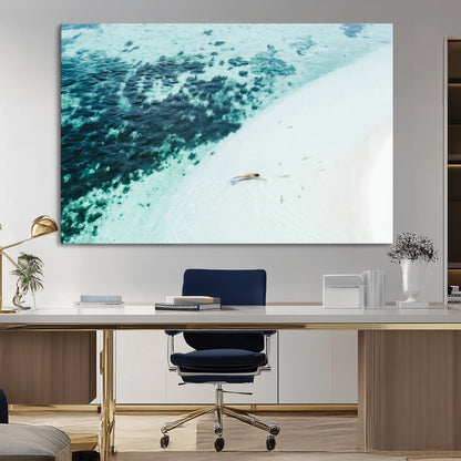 33764764-MGV-CV-36X24-Minimal Beach Wall Art Canvas Print, Framed Ocean Swimming Art Picture Print, Clear Ocean Perfect Minimal Coastal Decor Artwork