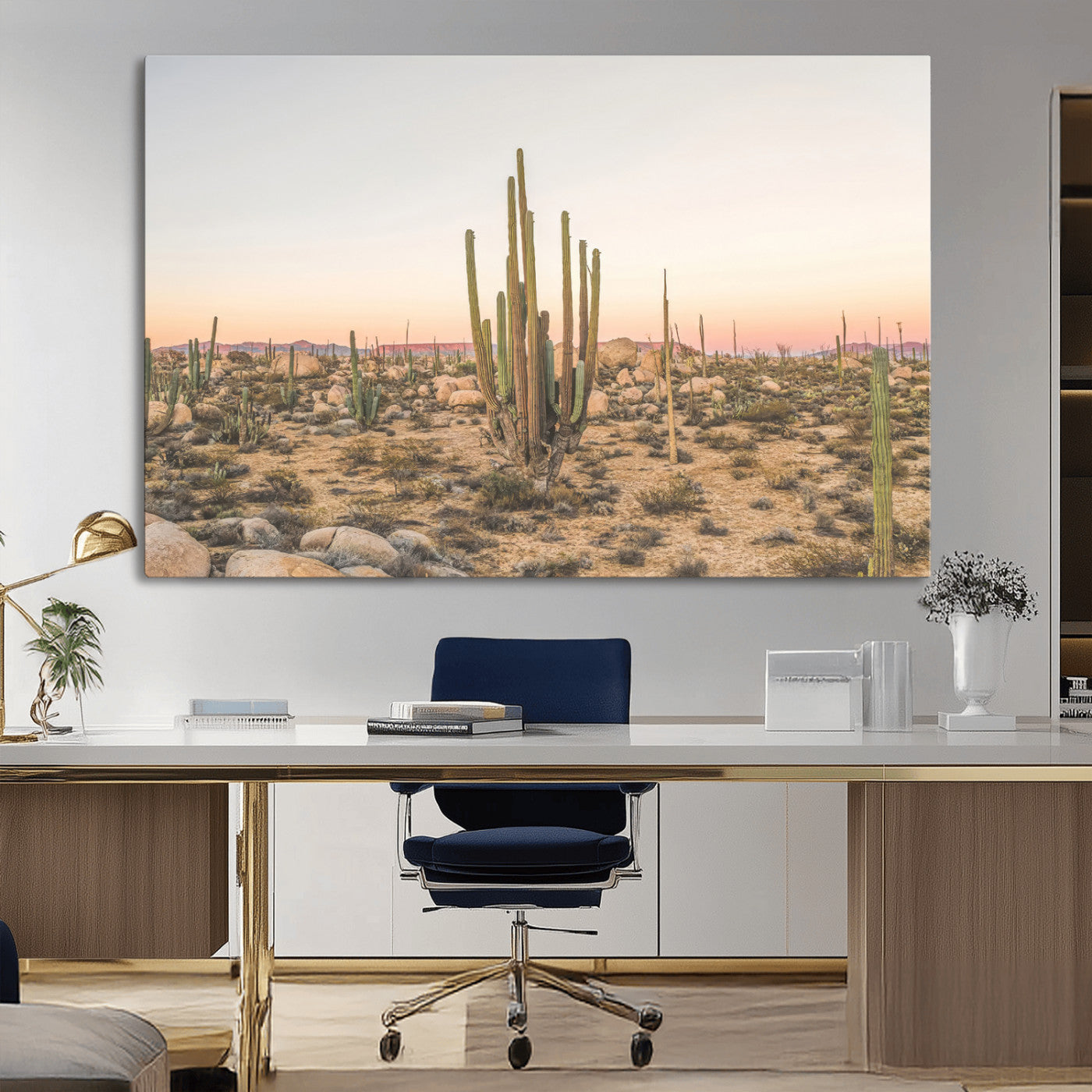 76234974-MGV-CV-36X24-Desert Cactus Wall Art Canvas Print, Framed Baja Desert Art Picture Print, Pastel Desert Perfect Southwestern Boho Decor Artwork