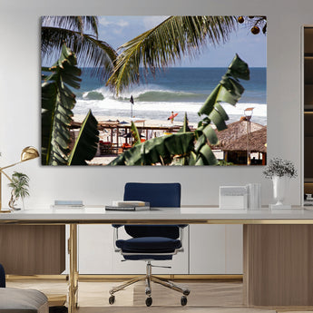 34722557-MGV-CV-36X24-Tropical Shoreline Wall Art Canvas Print, Framed Surfer Beach Art Picture Print, Coastal Surf Perfect Tropical Coastal Decor