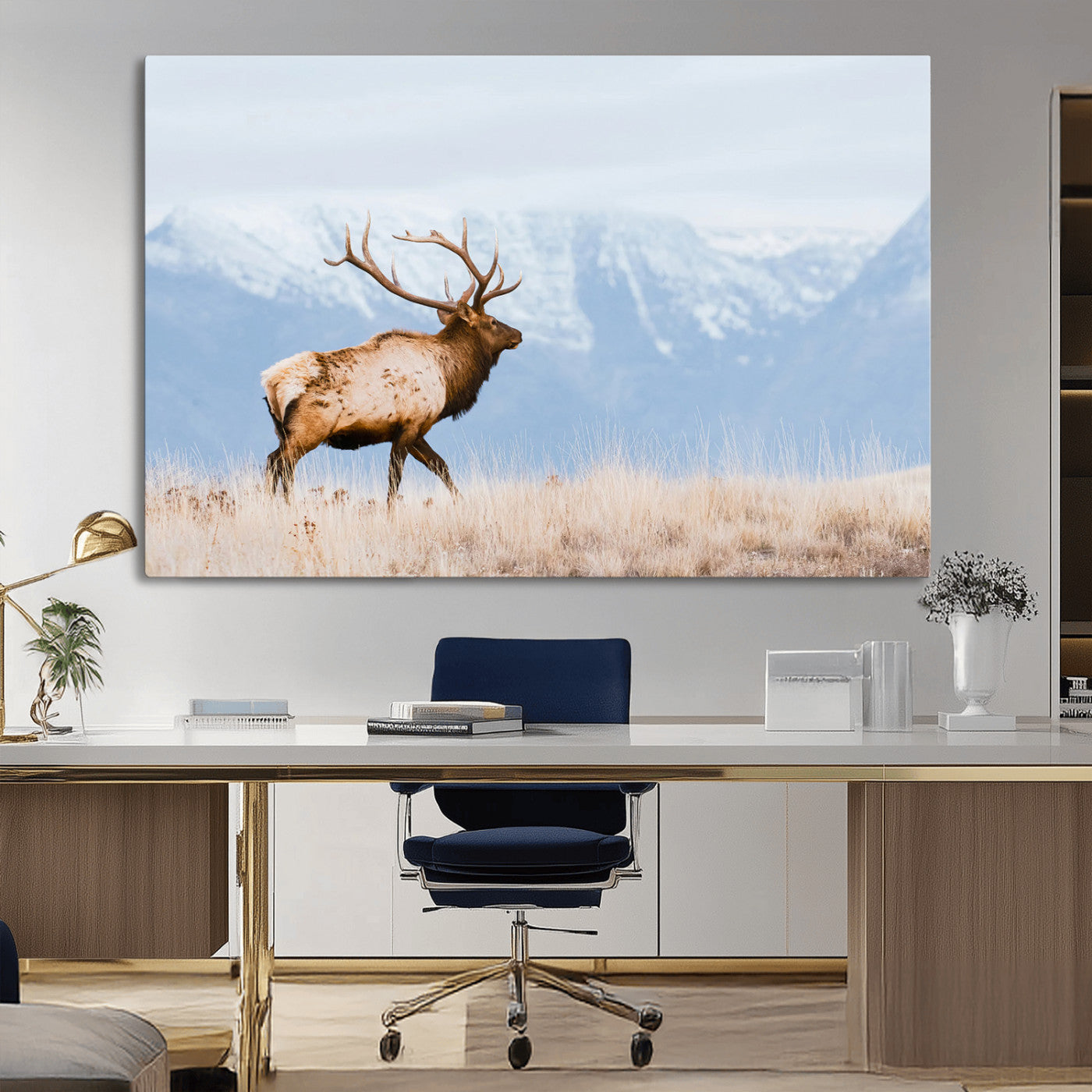 96024025-MGV-CV-36X24-Elk Photography Wall Art Canvas Print, Framed Mountain Wildlife Art Picture Print, Rustic Lodge Decor Perfect Rustic Lodge Decor