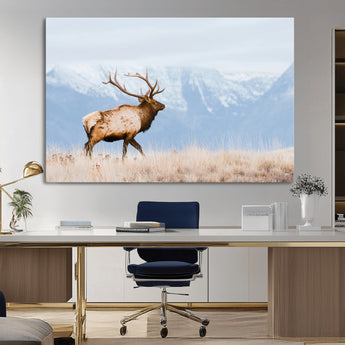 96024025-MGV-CV-36X24-Elk Photography Wall Art Canvas Print, Framed Mountain Wildlife Art Picture Print, Rustic Lodge Decor Perfect Rustic Lodge Decor
