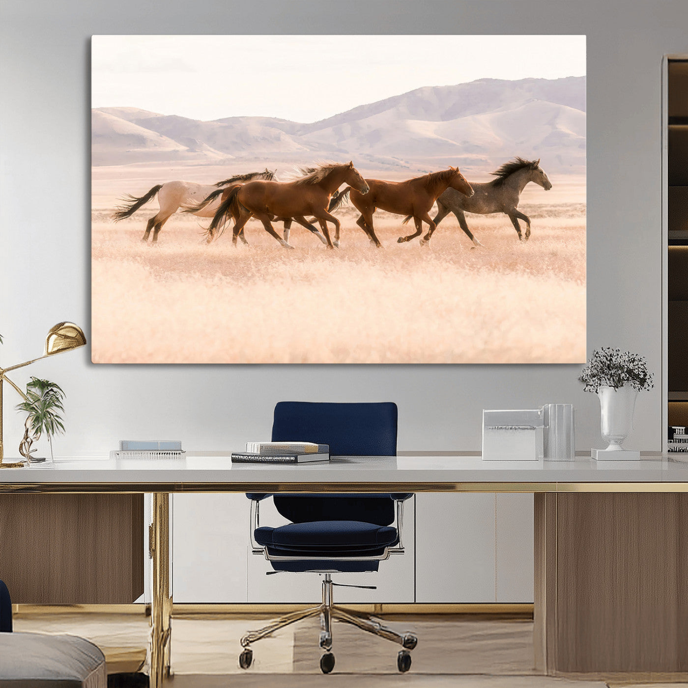 83644685-MGV-CV-36X24-Wild Horse Art Wall Art Canvas Print, Framed Rustic Western Art Picture Print, Desert Horse Scene Perfect Rustic Western Decor