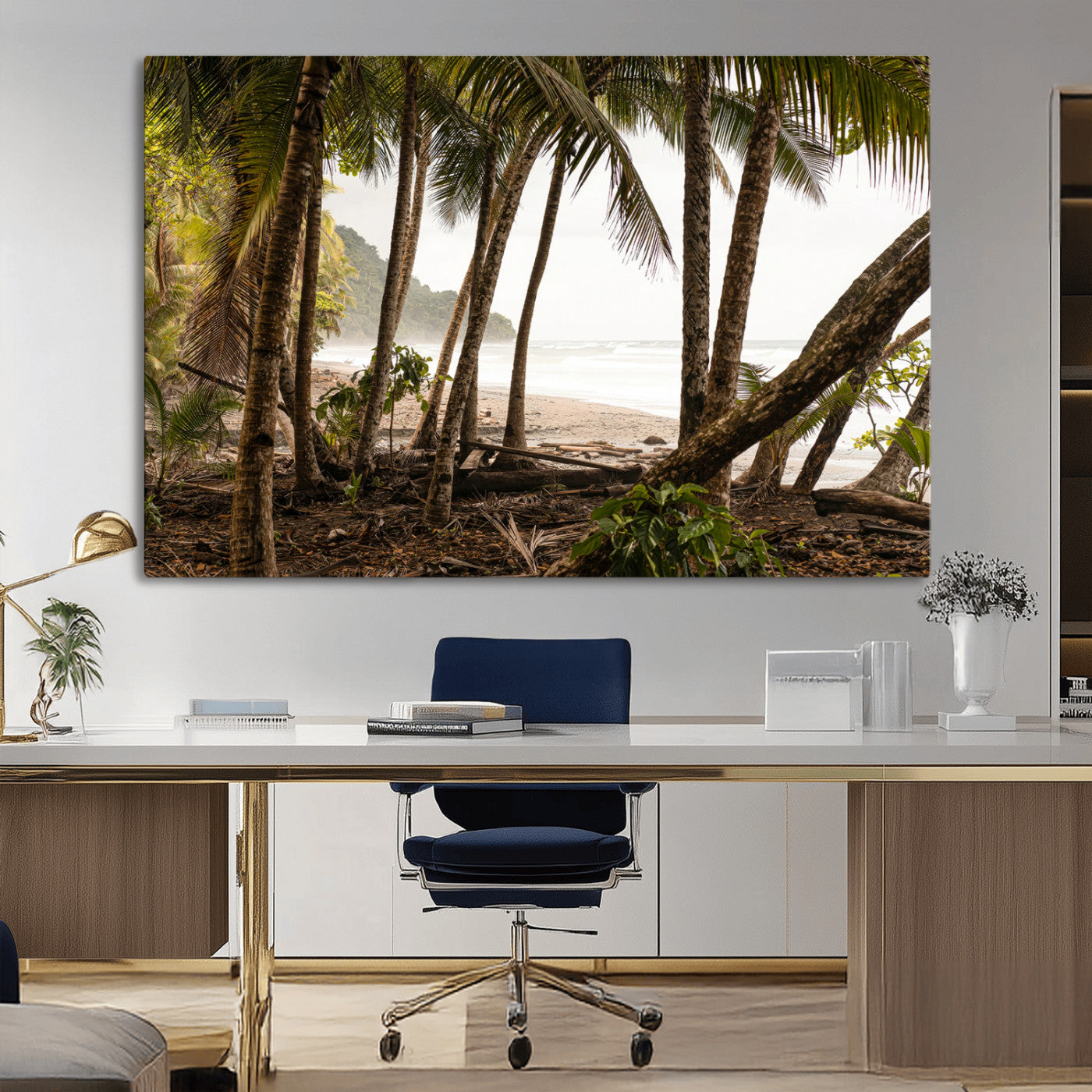 92093951-MGV-CV-36X24-Tropical Jungle Wall Art Canvas Print, Framed Palm Tree Forest Art Picture Print, Coastal Escape Perfect Jungle Retreat Decor