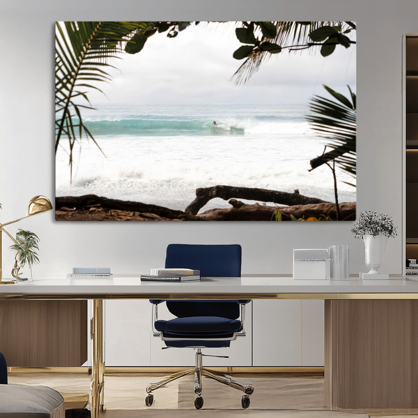 50382104-MGV-CV-36X24-Tropical Surf Wall Art Canvas Print, Framed Palm Tree View Art Picture Print, Beach House Art Perfect Boho Coastal Decor Artwork