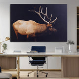 91871131-MGV-CV-36X24-Rustic Elk Art Wall Art Canvas Print, Framed Moody Wildlife Decor Art Picture Print, Western Animal Print Perfect Western Lodge