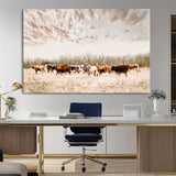 64892775-MGV-CV-36X24-Longhorn Cattle Wall Art Canvas Print, Framed Texas Ranch Art Picture Print, Western Cow Perfect Western Decor Artwork