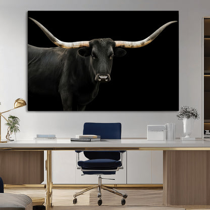 99448328-MGV-CV-36X24-Longhorn Cattle Wall Art Canvas Print, Framed Texas Ranch Art Picture Print, Western Cow Perfect Farmhouse Decor Artwork
