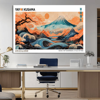 88785870-MGV-CV-36X24-Japanese Great Wave & Mt Fuji Wall Art – Ukiyo e Style Landscape Print with Flowing River, Autumn Mountain Poster, Oriental Asian