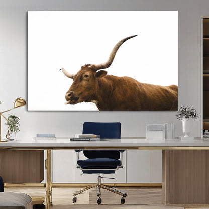 62566114-MGV-CV-36X24-Longhorn Cow Art Wall Art Canvas Print, Framed Rustic Animal Decor Art Picture Print, Texas Bull Photo Perfect Rustic Farmhouse