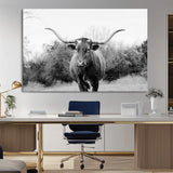 97280319-MGV-CV-36X24-Longhorn Photography Wall Art Canvas Print, Framed Western Cow Decor Art Picture Print, Texas Ranch Style Perfect Rustic Farmhouse