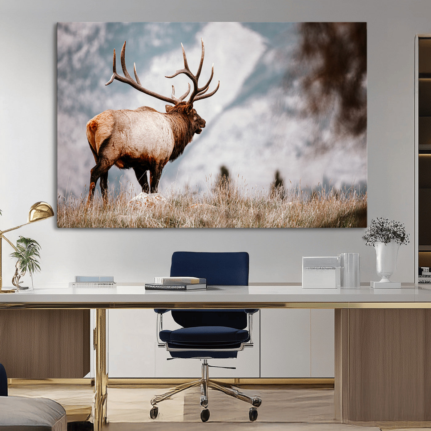 70489411-MGV-CV-36X24-Elk Photography Wall Art Canvas Print, Framed Mountain Wildlife Art Picture Print, Rustic Nature Decor Perfect Rustic Lodge Decor