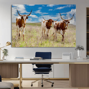 58099948-MGV-CV-36X24-Texas Longhorn Wall Art Canvas Print, Framed Western Decor Art Picture Print, Rustic Farmhouse Perfect Western Farmhouse Decor
