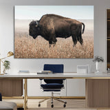 34451925-MGV-CV-36X24-Rustic Bison Decor Wall Art Canvas Print, Framed Buffalo Home Accent Art Picture Print, Prairie Wildlife Scene Perfect Western