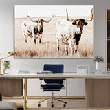 39672786-MGV-CV-36X24-Rustic Cow Scene Wall Art Canvas Print, Framed Farmhouse Style Cattle Art Picture Print, Prairie Animal Duo Perfect Rustic Western