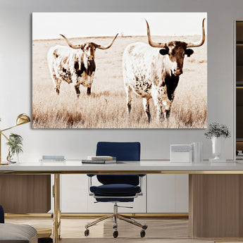 39672786-MGV-CV-36X24-Rustic Cow Scene Wall Art Canvas Print, Framed Farmhouse Style Cattle Art Picture Print, Prairie Animal Duo Perfect Rustic Western