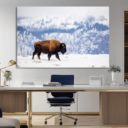 58512275-MGV-CV-36X24-Cowboy Aesthetic Wall Art Canvas Print, Framed Neutral Animal Theme Art Picture Print, Bison Ranch Style Perfect Rustic Western