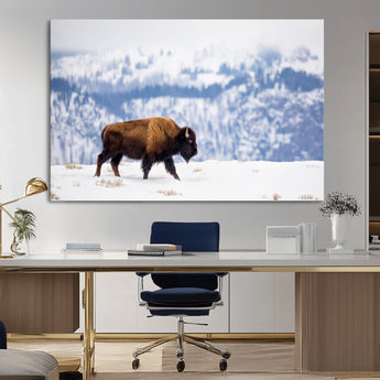 58512275-MGV-CV-36X24-Cowboy Aesthetic Wall Art Canvas Print, Framed Neutral Animal Theme Art Picture Print, Bison Ranch Style Perfect Rustic Western