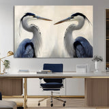18230556-MGV-CV-36X24-Blue Heron Pair Wall Art Canvas Print, Framed Coastal Bird Theme Art Picture Print, Tranquil Wildlife Scene Perfect Coastal