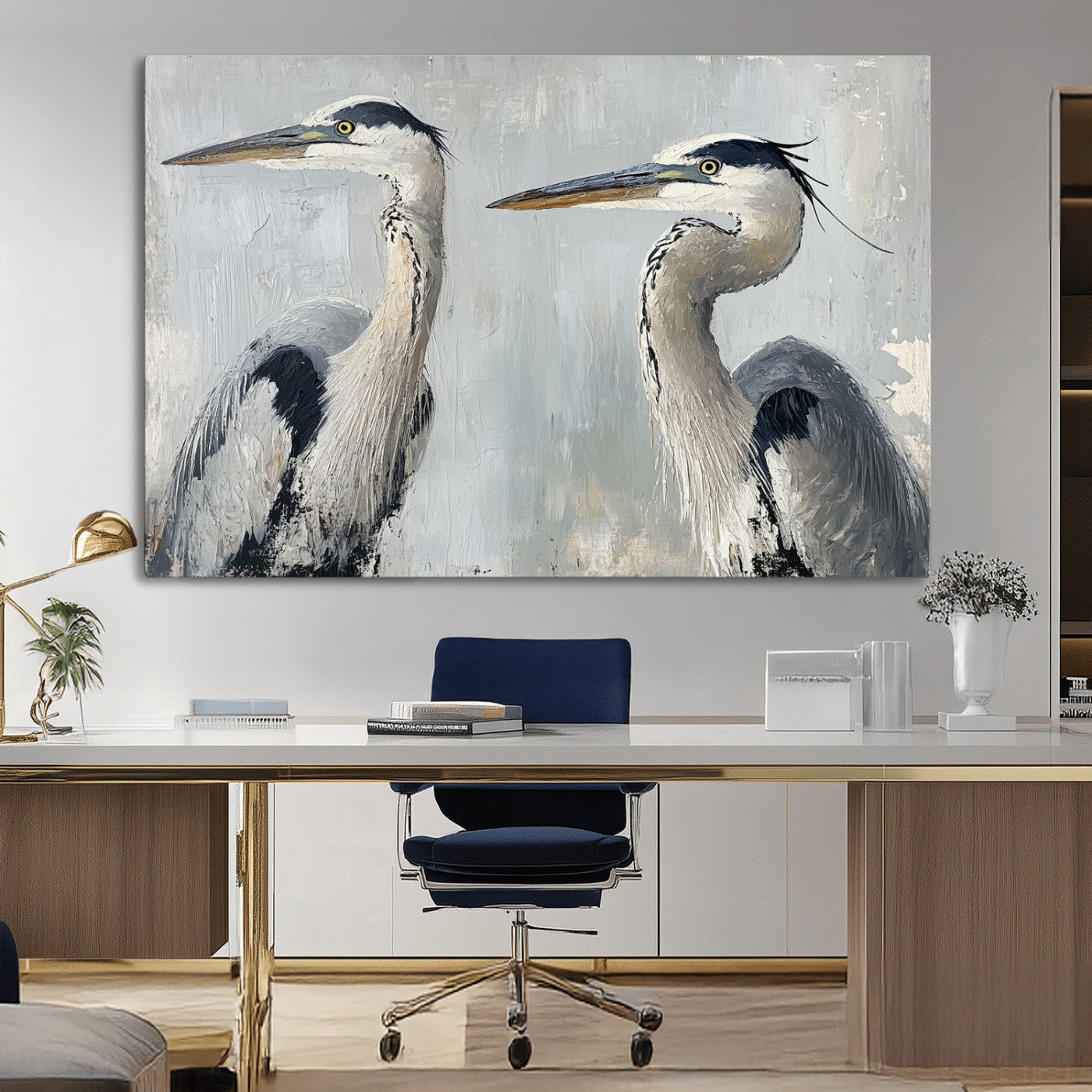 19427826-MGV-CV-36X24-Bird Canvas Decor Wall Art Canvas Print, Framed Coastal Bird Pair Art Picture Print, Minimalist Wildlife Wall Perfect Coastal