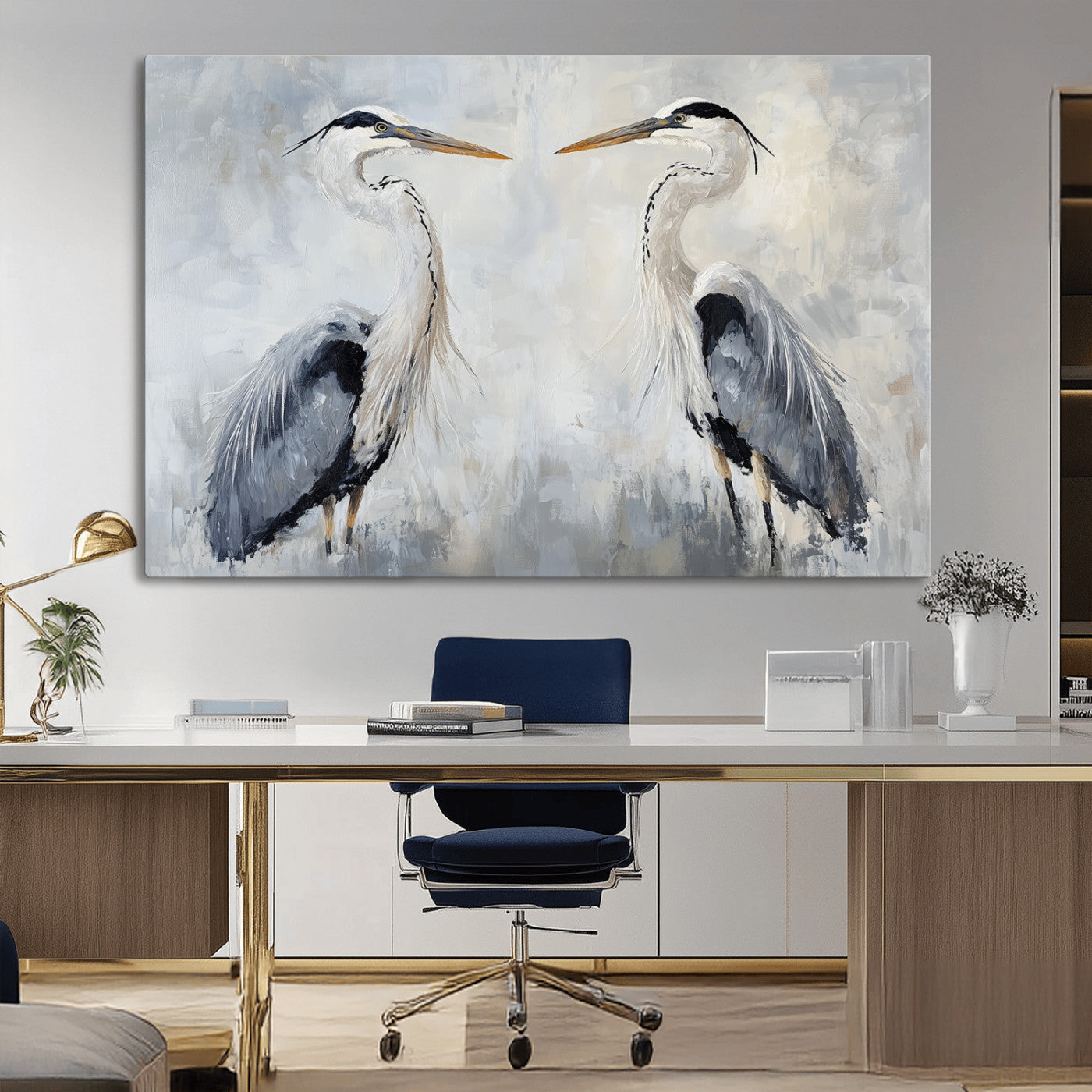 90806932-MGV-CV-36X24-Heron Wall Art Wall Art Canvas Print, Framed Bird Canvas Decor Art Picture Print, Nature Inspired Perfect Coastal Minimalist Decor
