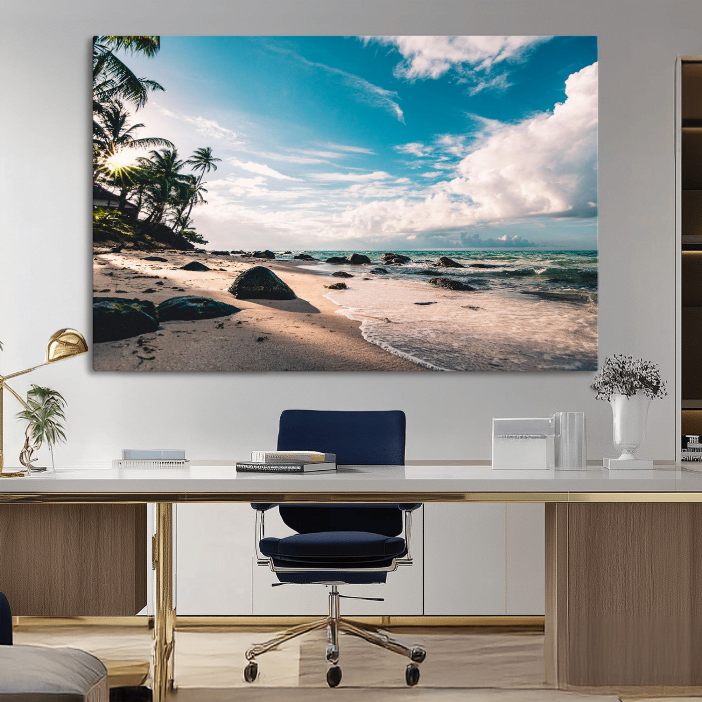 95301406-MGV-CV-36X24-Tropical Beach Wall Art Canvas Print, Framed Ocean Waves Art Picture Print, Relazxing Seascape Perfect Tropical Coastal Decor