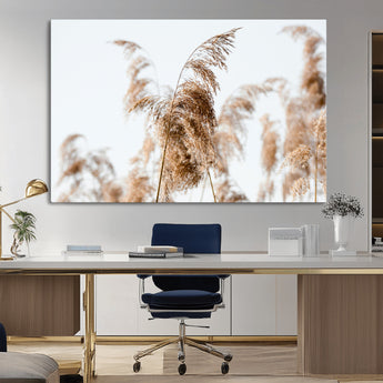 17019393-MGV-CV-36X24-Pampas Grass Wall Art Canvas Print, Framed Neutral Tones Art Picture Print, Minimalist Nature Perfect Boho Minimalist Decor