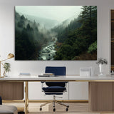 48497565-MGV-CV-36X24-Misty Forest Wall Art Canvas Print, Framed Foggy River Art Picture Print, Moody Landscape Perfect Moody Wilderness Decor Artwork