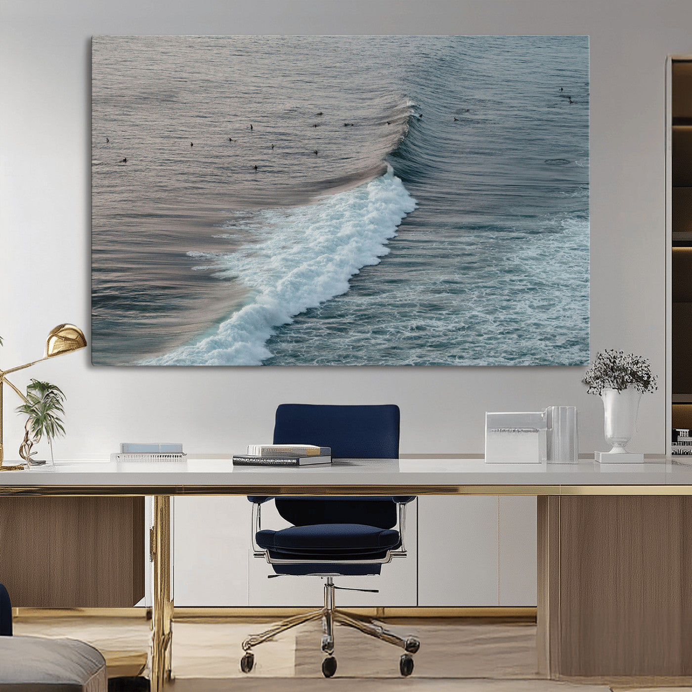 23077324-MGV-CV-36X24-Ocean Waves Wall Art Canvas Print, Framed Coastal Serenity Art Picture Print, Surf Aesthetic Perfect Modern Coastal Decor Artwork