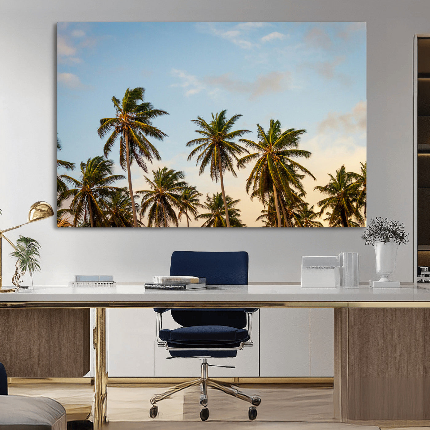 99033771-MGV-CV-36X24-Palm Trees Wall Art Canvas Print, Framed Tropical Vibes Art Picture Print, Coastal Sunset Perfect Coastal Boho Decor Artwork