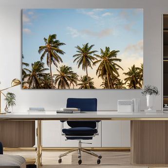 99033771-MGV-CV-36X24-Palm Trees Wall Art Canvas Print, Framed Tropical Vibes Art Picture Print, Coastal Sunset Perfect Coastal Boho Decor Artwork