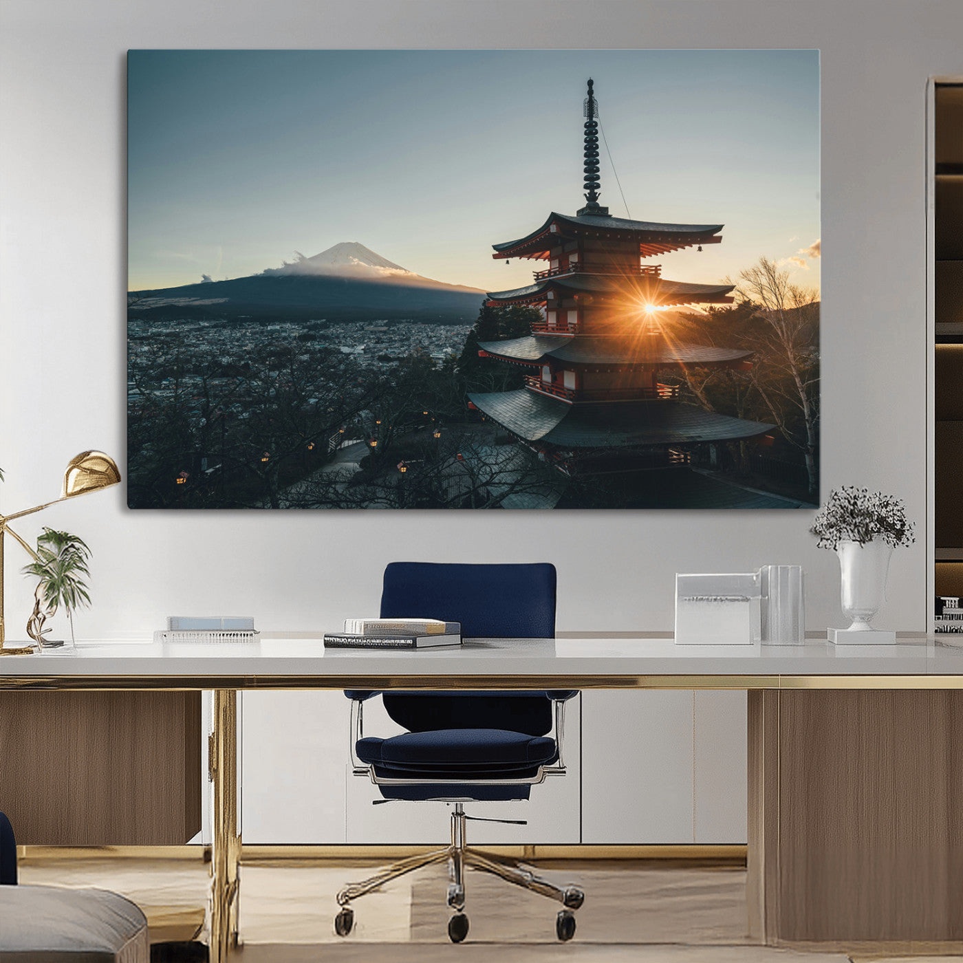 87729656-MGV-CV-36X24-Mount Fuji Wall Art Canvas Print, Framed Japan Travel Art Picture Print, Chureito Pagoda Perfect Zen Minimalism Decor Artwork