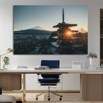 87729656-MGV-CV-36X24-Mount Fuji Wall Art Canvas Print, Framed Japan Travel Art Picture Print, Chureito Pagoda Perfect Zen Minimalism Decor Artwork