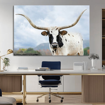 63592811-MGV-CV-36X24-Texas Longhorn Wall Art Canvas Print, Framed Western Rustic Art Picture Print, Farmhouse Decor Perfect Rustic Farmhouse Decor