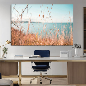 36108696-MGV-CV-36X24-Coastal Grass Wall Art – Serene Ocean View Canvas Print, Beach Nature Photography Decor for Living Room, Bedroom, Office or Modern