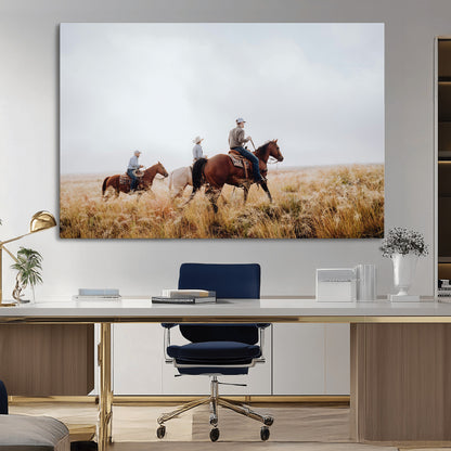 94723307-MGV-CV-36X24-Western Cowboys Wall Art Canvas Print, Framed Rustic Prairie Art Picture Print, Horseback Riding Perfect Rustic Western Decor