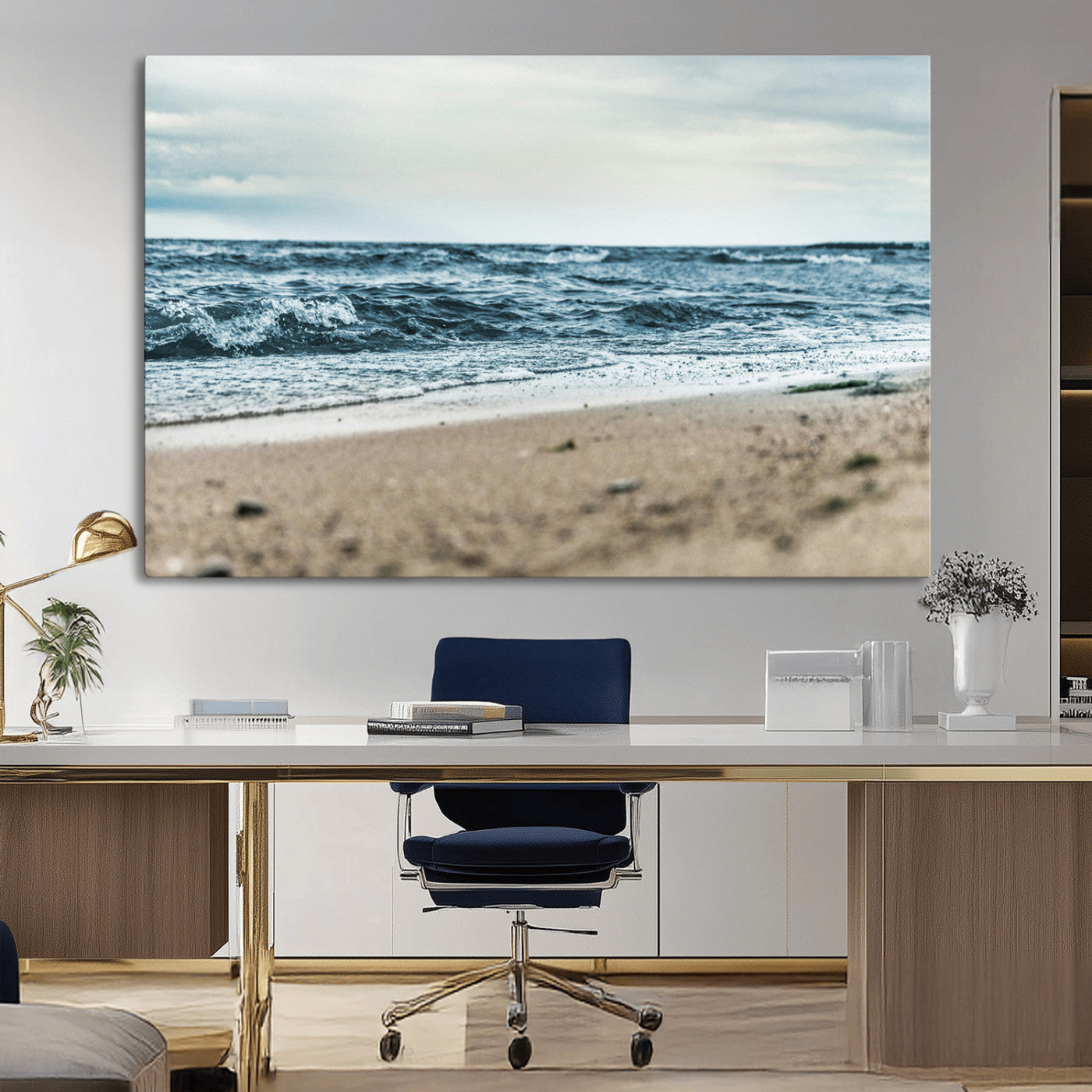 81812590-MGV-CV-36X24-Ocean Wall Art Wall Art Canvas Print, Framed Coastal Canvas Art Picture Print, Moody Seascape Perfect Coastal Minimalist Decor