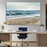 81812590-MGV-CV-36X24-Ocean Wall Art Wall Art Canvas Print, Framed Coastal Canvas Art Picture Print, Moody Seascape Perfect Coastal Minimalist Decor