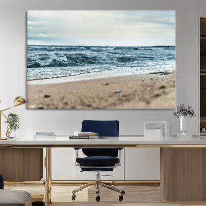 81812590-MGV-CV-36X24-Ocean Wall Art Wall Art Canvas Print, Framed Coastal Canvas Art Picture Print, Moody Seascape Perfect Coastal Minimalist Decor