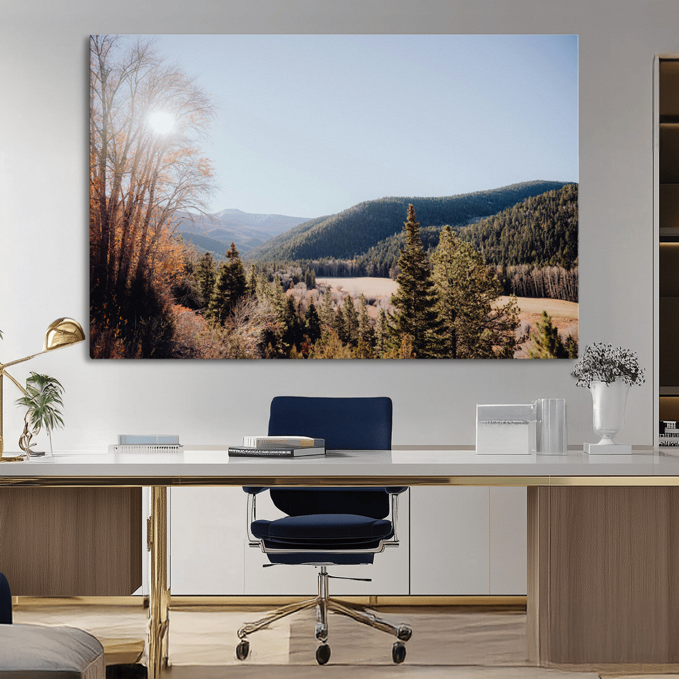 52941305-MGV-CV-36X24-Rustic Landscape Wall Art Canvas Print, Framed Serene Valley Art Picture Print, Pine Tree Horizon Perfect Rustic Cabin Decor